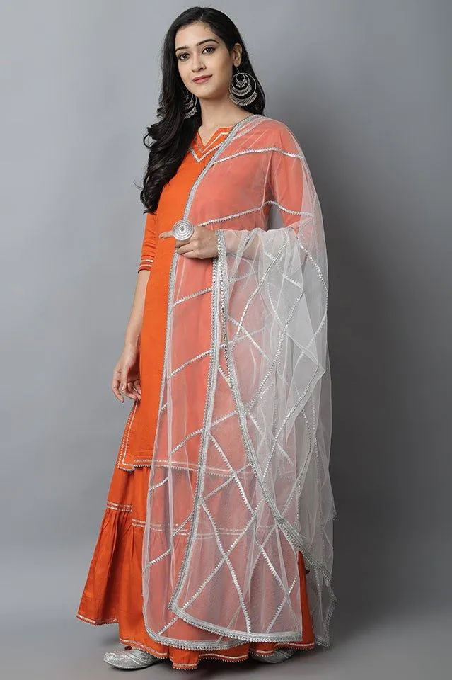 Rust Maharani Kurti Gharara Set